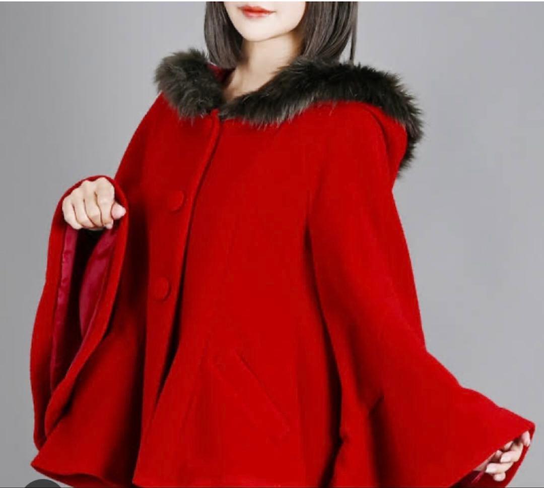 も*ぺ様 赤いフレアシルエットポンチョコート