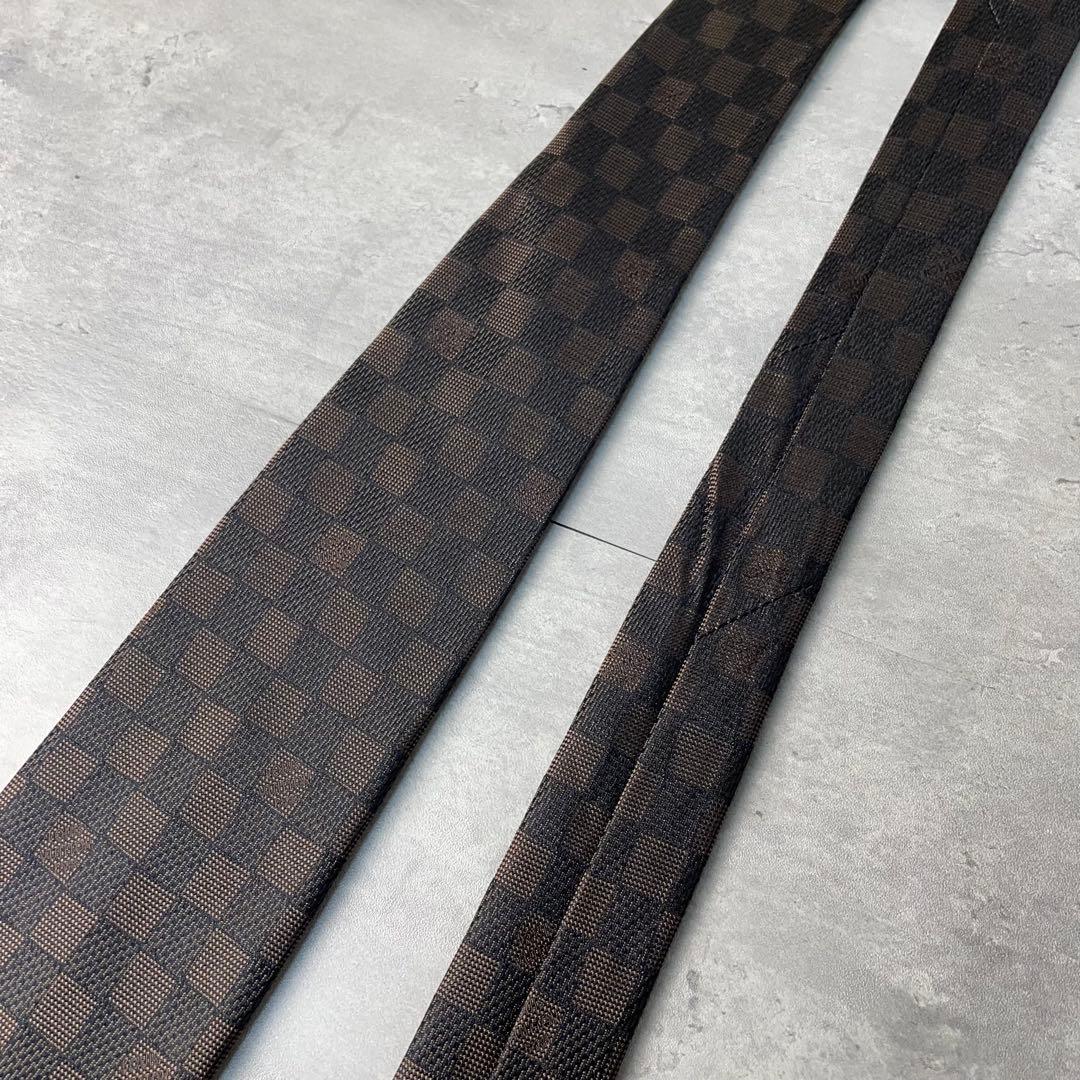 極美品 LOUIS VUITTON ジャガード ダミエ 格子柄 ネクタイ 茶