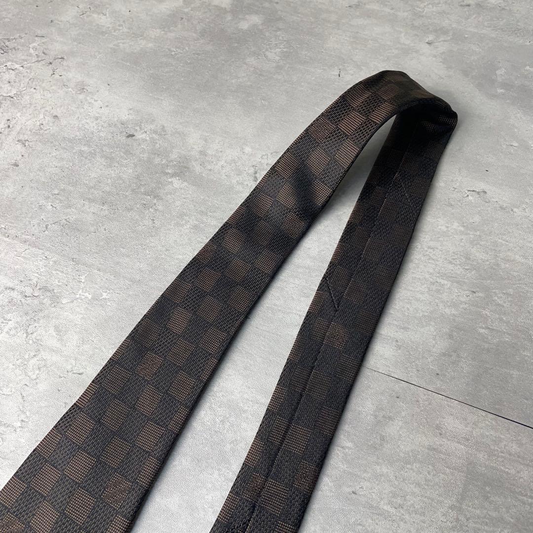 極美品 LOUIS VUITTON ジャガード ダミエ 格子柄 ネクタイ 茶
