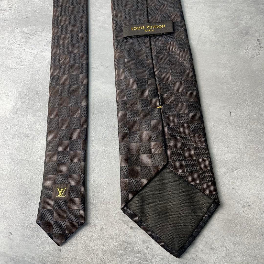 極美品 LOUIS VUITTON ジャガード ダミエ 格子柄 ネクタイ 茶