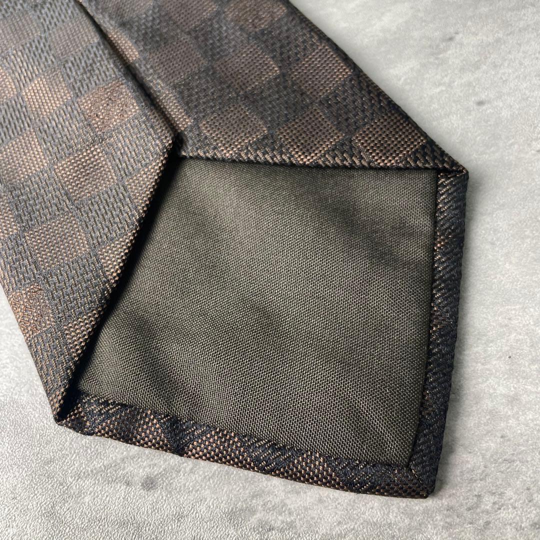 極美品 LOUIS VUITTON ジャガード ダミエ 格子柄 ネクタイ 茶