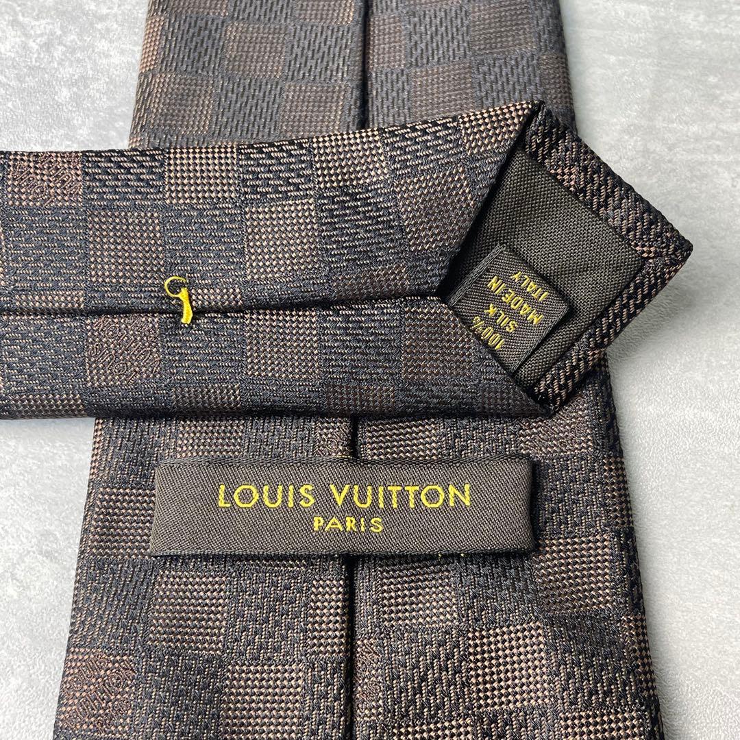 極美品 LOUIS VUITTON ジャガード ダミエ 格子柄 ネクタイ 茶
