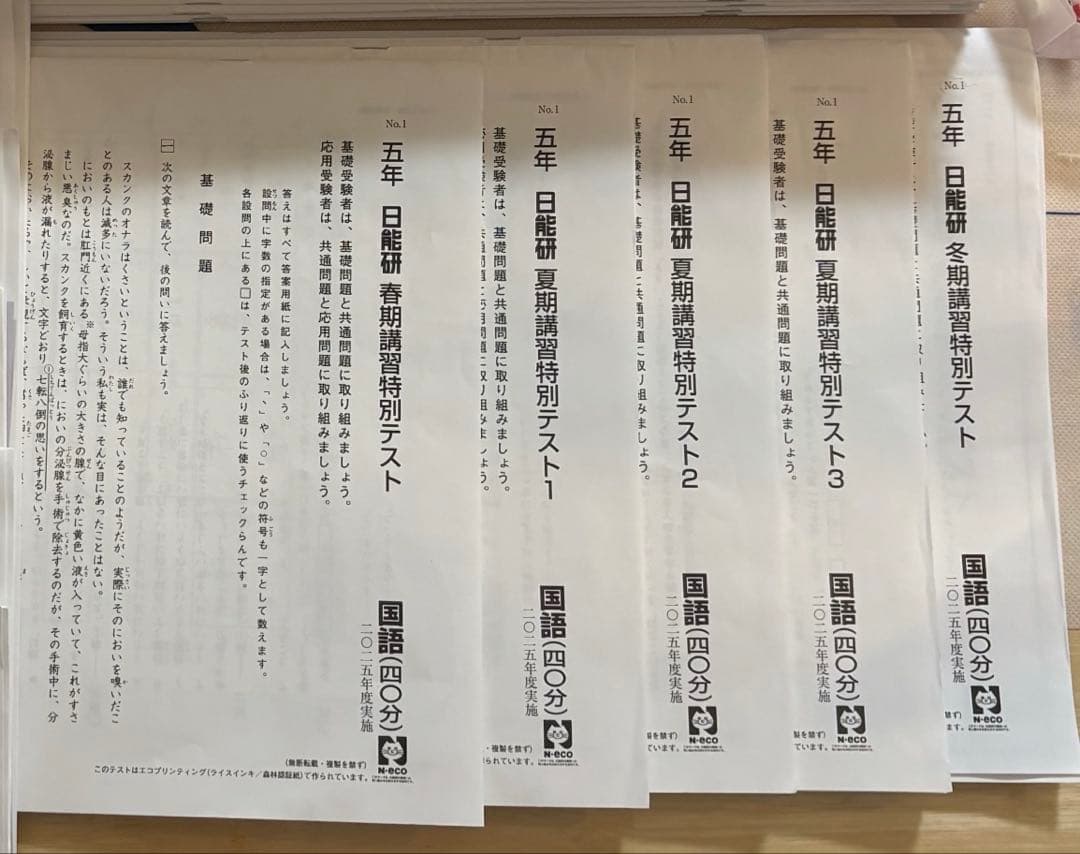 2025年 日能研 5年 春期/夏期/冬期講習＋講座＋テスト全5回分
