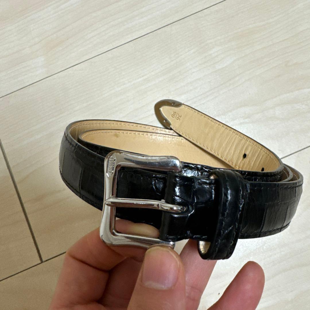 J&M DAVIDSON 黒 レザーベルト エンボスドクロコ（牛革）サイズ36
