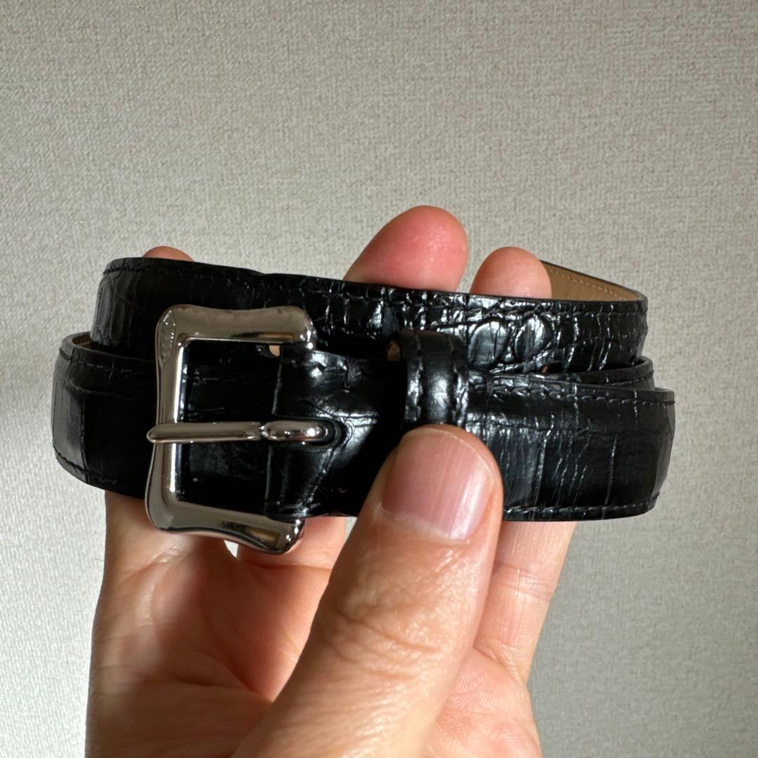 J&M DAVIDSON 黒 レザーベルト エンボスドクロコ（牛革）サイズ36