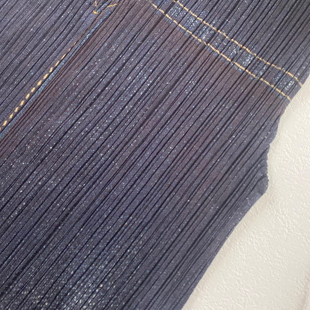 美品 希少 プリーツプリーズ イッセイミヤケ デニム 転写 ベスト ノースリーブ