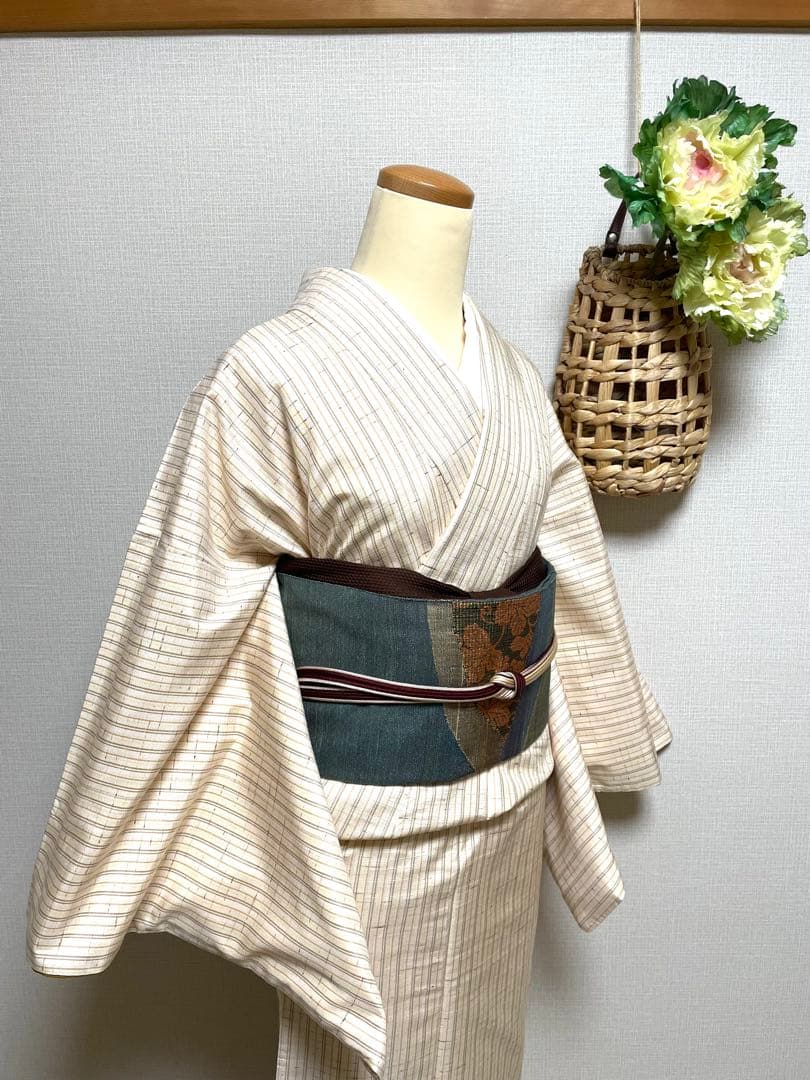 正絹　袷　紬　縦縞模様　身丈（肩から）161.5㎝