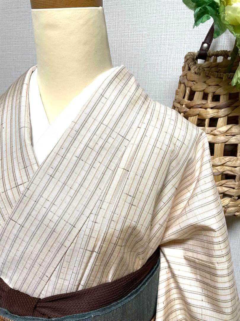 正絹　袷　紬　縦縞模様　身丈（肩から）161.5㎝