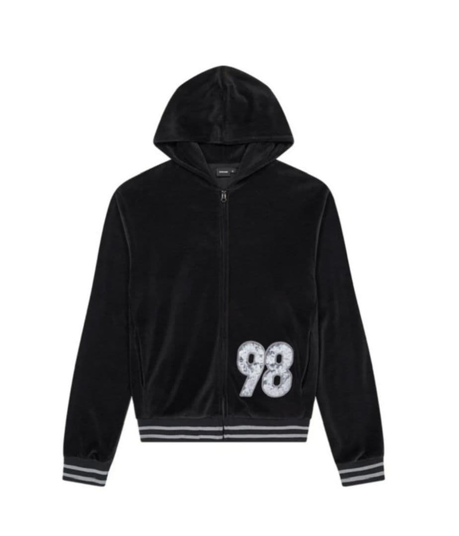 AAKAM ブラック フード付きパーカー 98刺繍