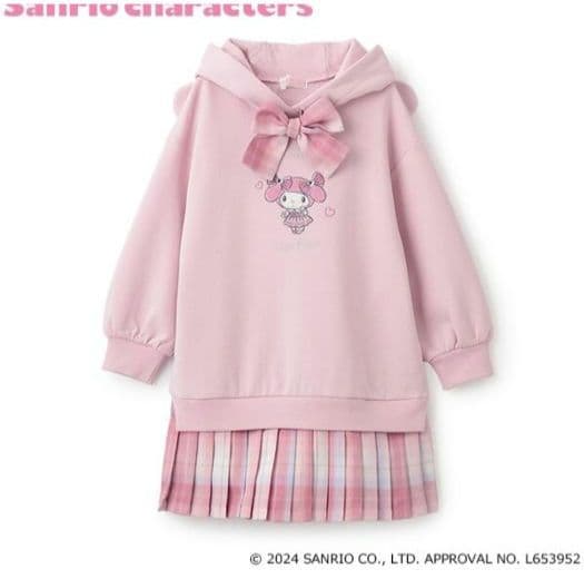 ＊naano＊♪メゾピアノ【おめかしマイメロディ】裾プリーツ パーカワンピ