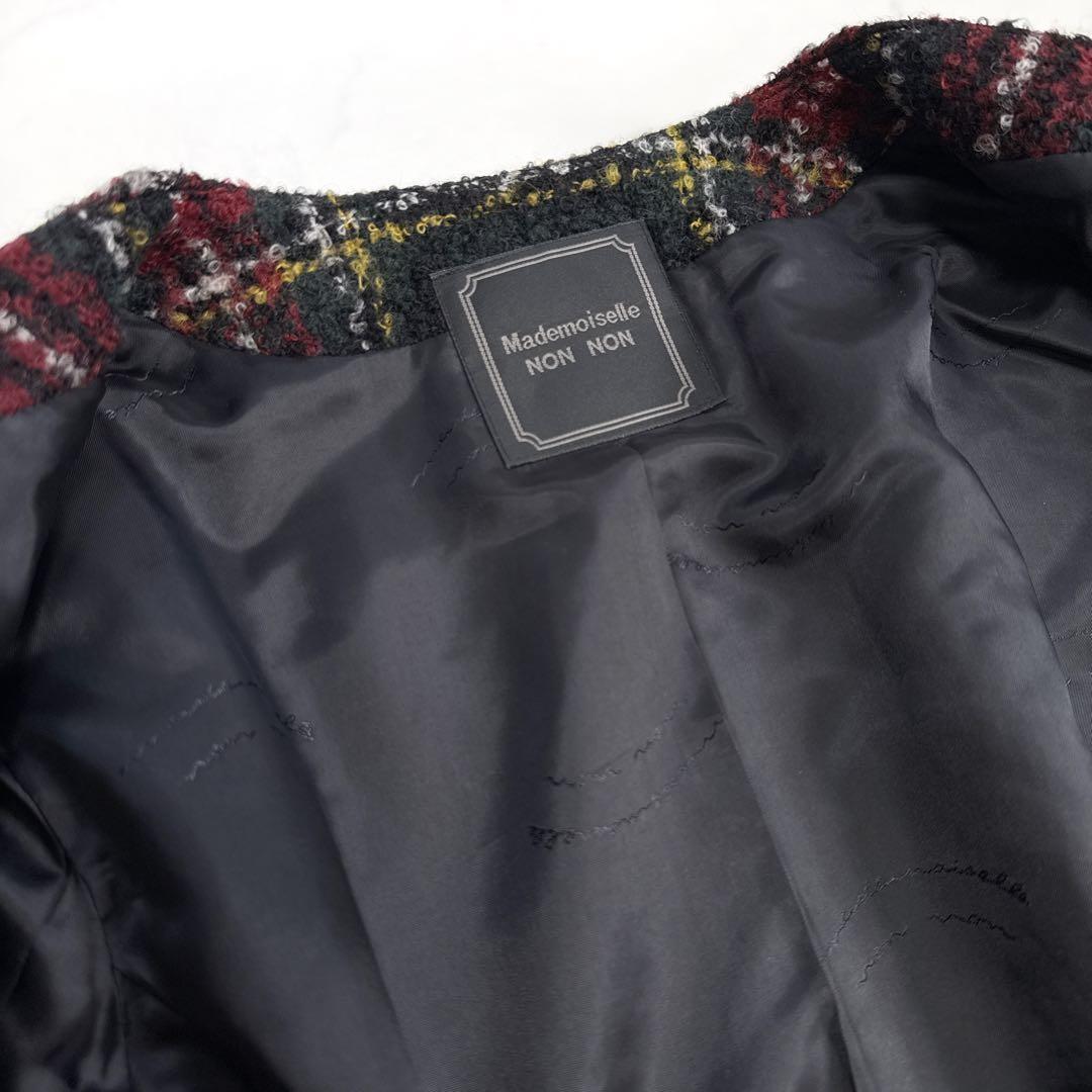 24AW マドモアゼルノンノン チェックツイード ノーカラージャケット