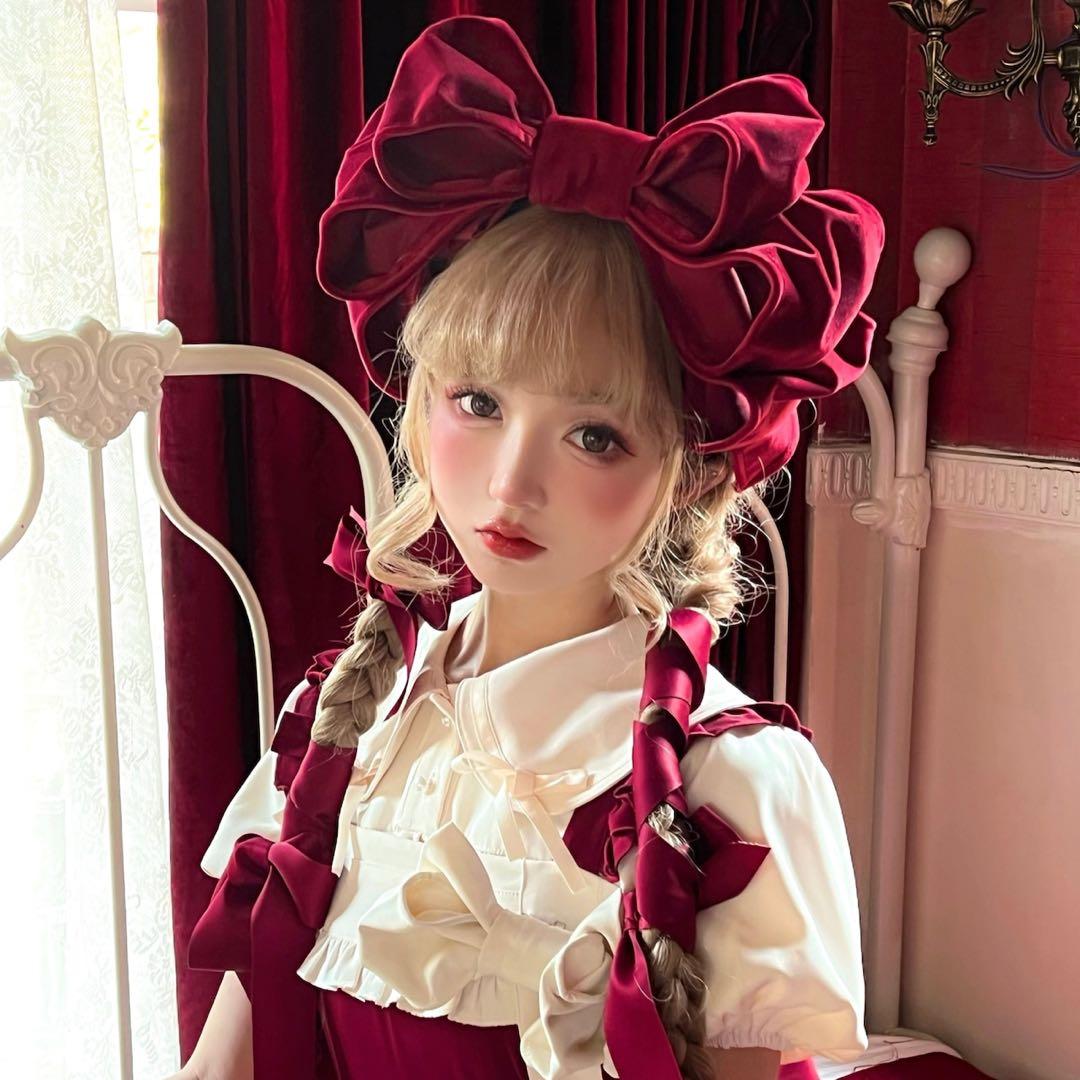 さ*草様 星箱works お人形風ラッピングリボンカチューシャ 赤