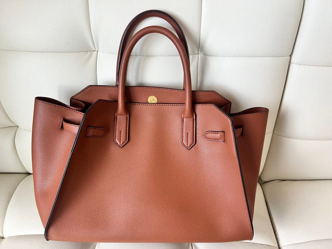 [Mila Owen]ベルト付 ブラウンレザー ハンドバッグ A4サイズ