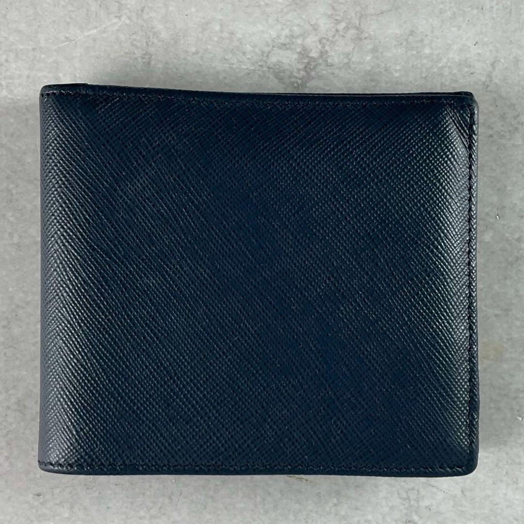 【極美品 人気色】PRADA 折り財布 三角ロゴ サフィアーノ レザー 紺色