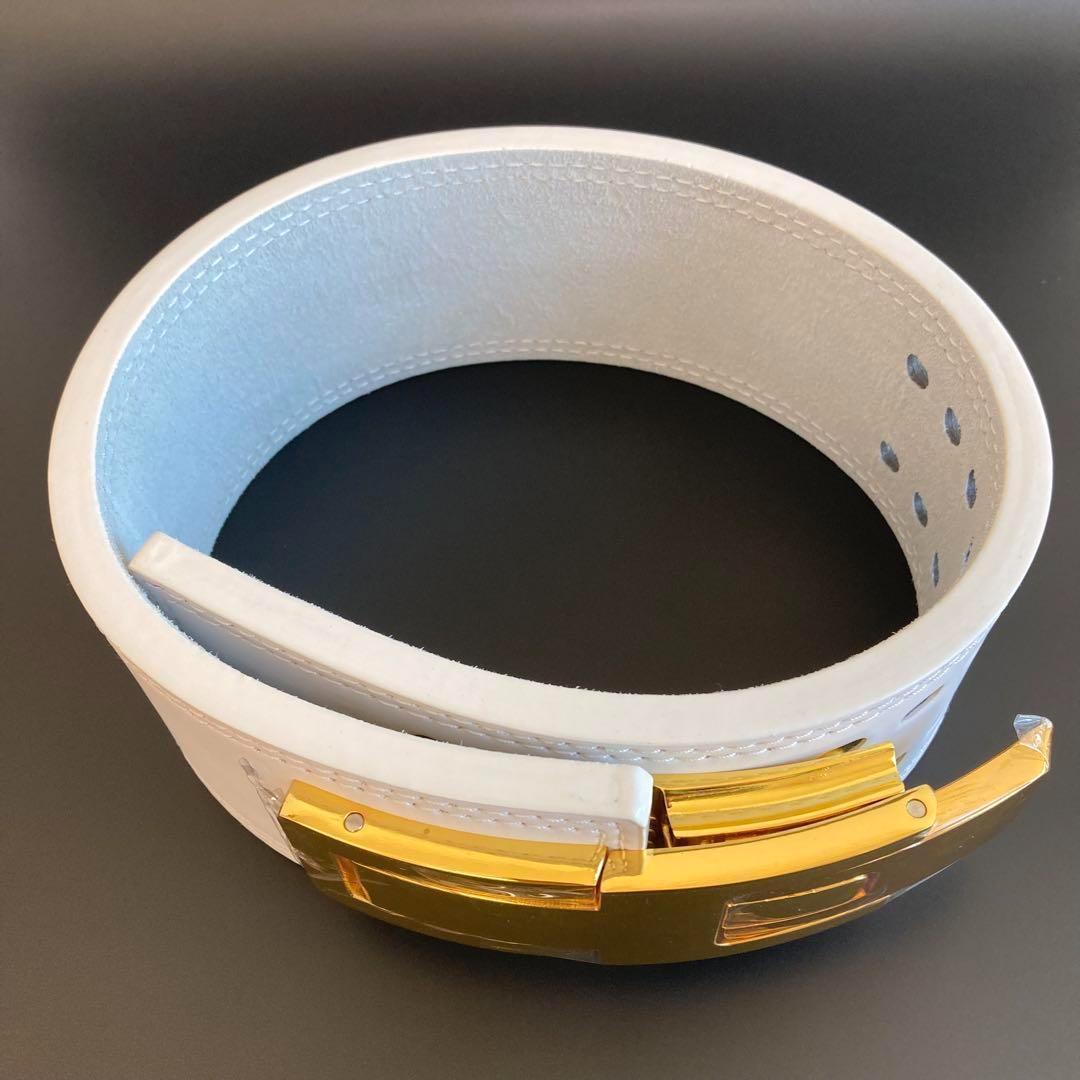 【訳あり】 パワーベルト レバーアクション ワンタッチ可変式　白×ゴールド