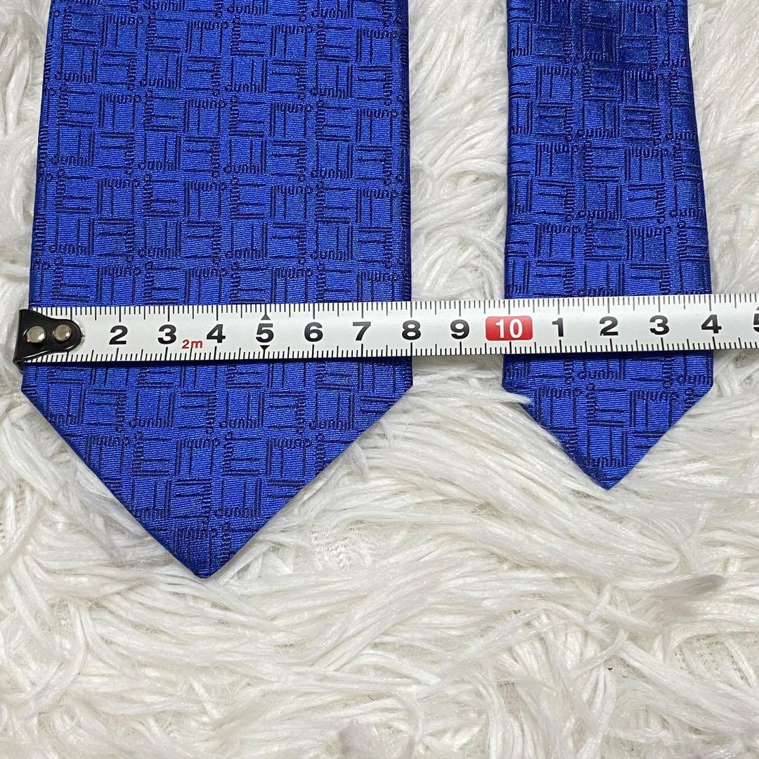 未使用タグ付き　dunhill ダンヒル ネクタイ　ロゴ　総柄　ブルー　光沢
