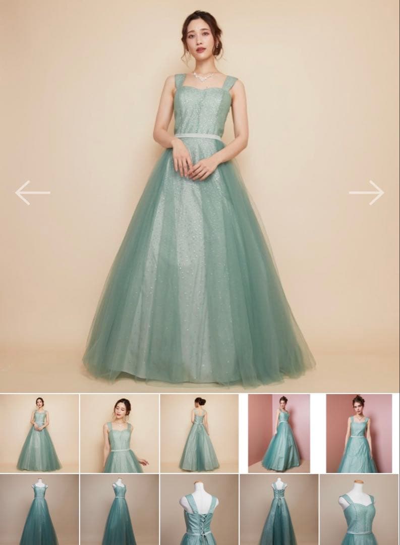 m*3様 アナベル　アイスグリーンドットラメボリュームチュールドレス