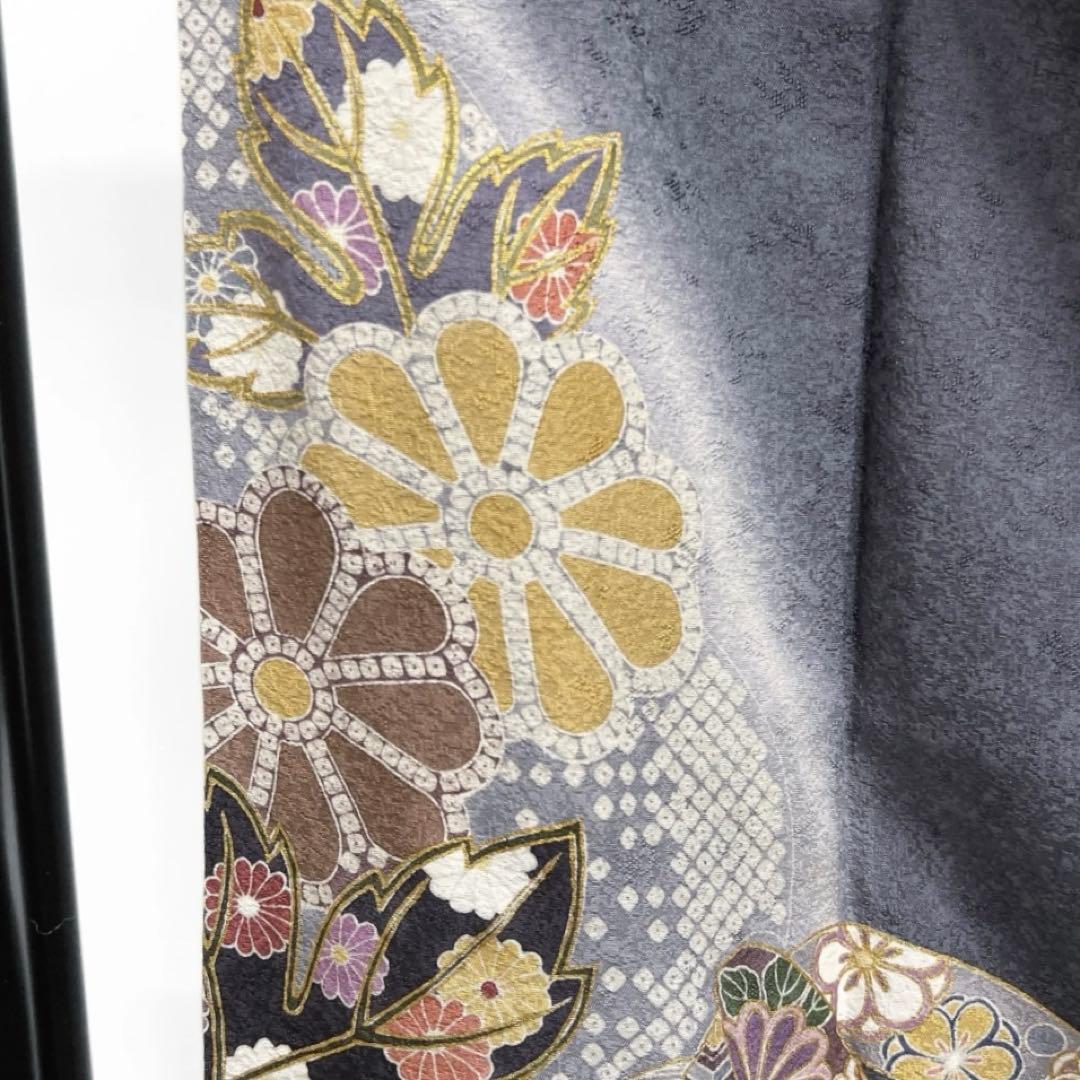 訪問着　雪輪紋　竹　菊花　ぼかし染め　金彩　鹿の子　紋無し　着物　093a d