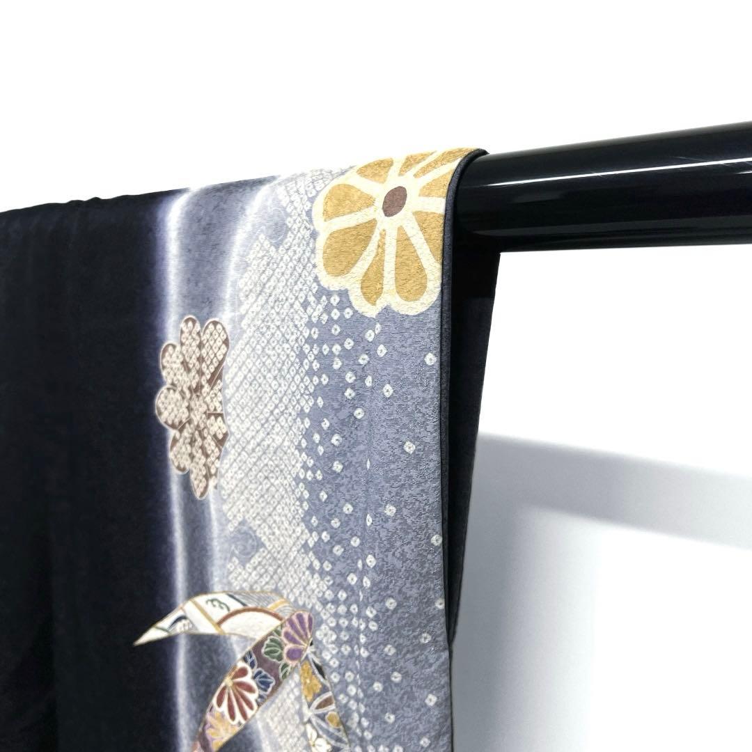 訪問着　雪輪紋　竹　菊花　ぼかし染め　金彩　鹿の子　紋無し　着物　093a d