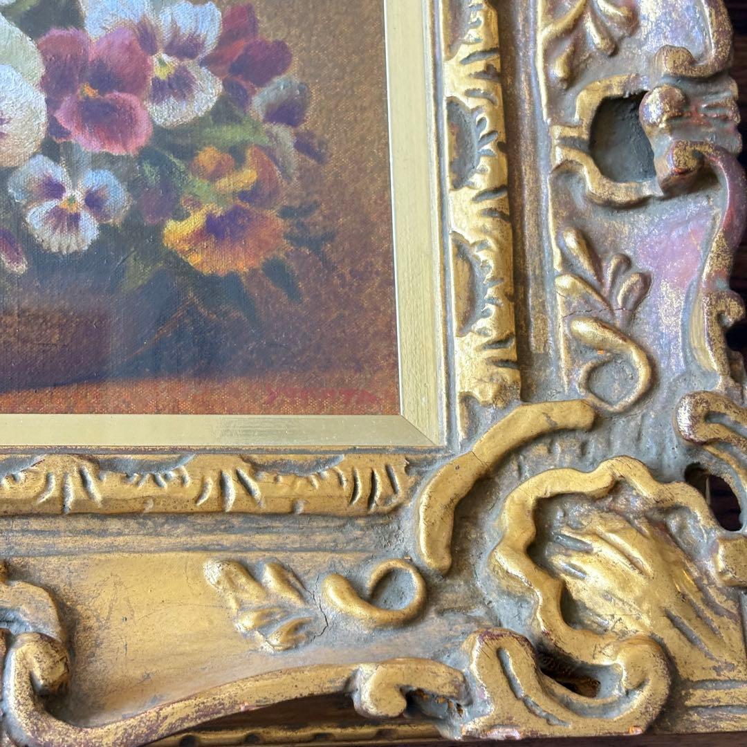 横田善夫「パンジー」油彩 SM 額装 研燦会創立 新潟出身 油絵 油画 絵画