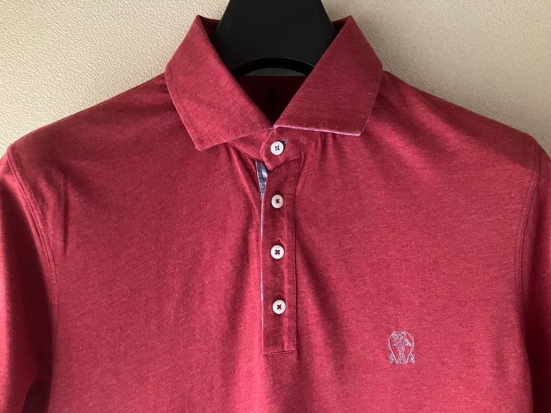 ブルネロクチネリ コットン 4B ポロシャツ チェック レッドブラウン XS