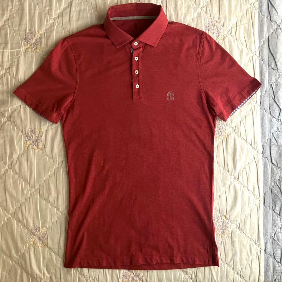 ブルネロクチネリ コットン 4B ポロシャツ チェック レッドブラウン XS