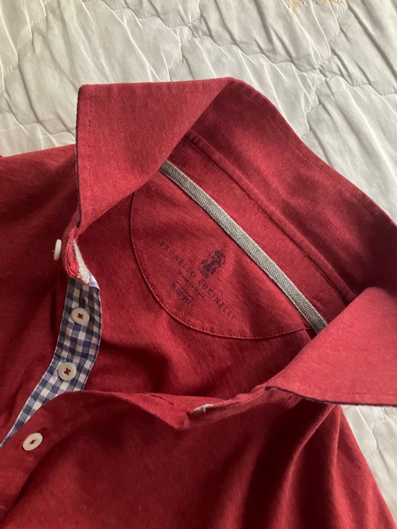 ブルネロクチネリ コットン 4B ポロシャツ チェック レッドブラウン XS