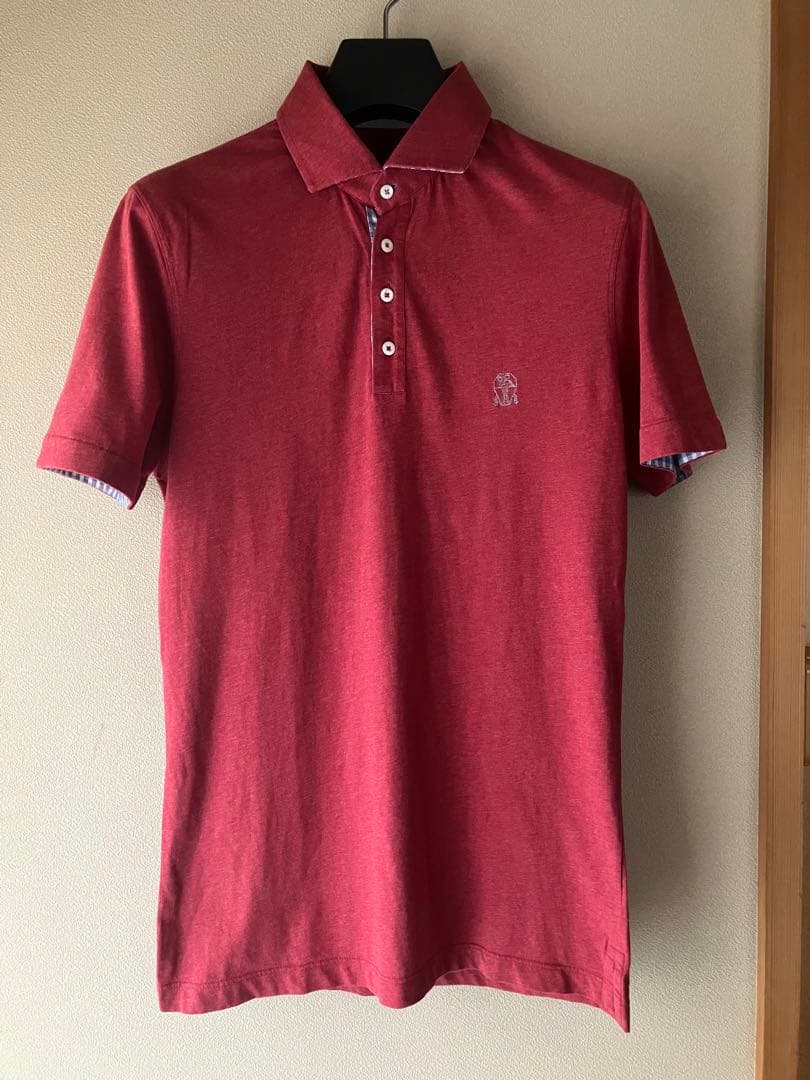 ブルネロクチネリ コットン 4B ポロシャツ チェック レッドブラウン XS