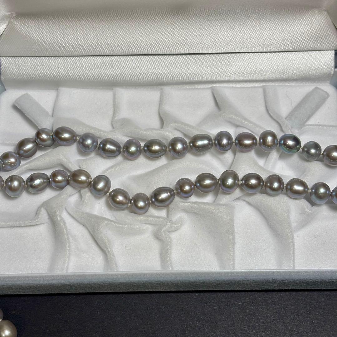 テリ強✨　本真珠　パール　ロング　ネックレス　約8.5-10.0g ブルーグレー