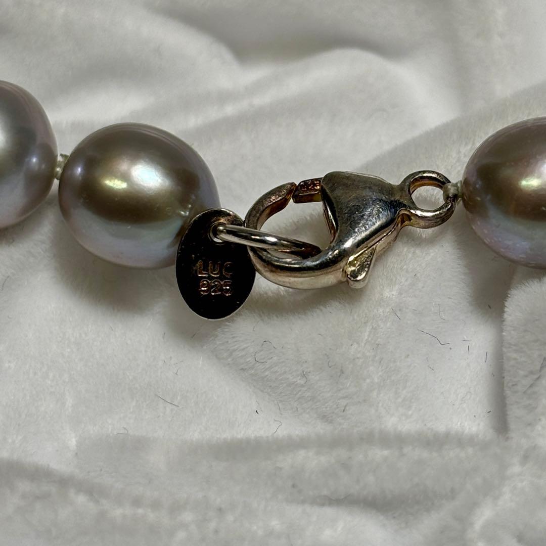 テリ強✨　本真珠　パール　ロング　ネックレス　約8.5-10.0g ブルーグレー