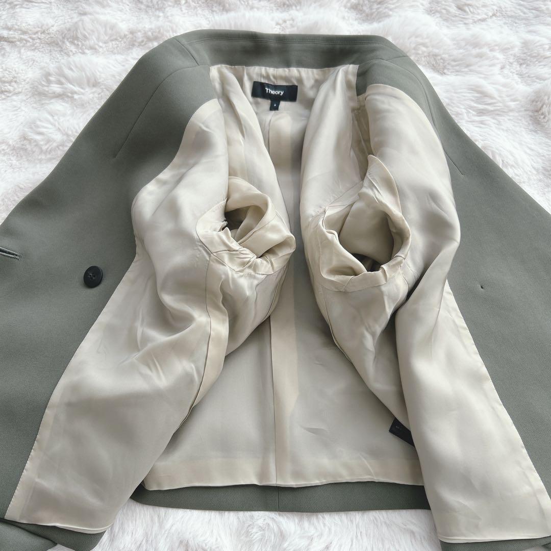 セオリー★クロップドダブルジャケット ショート丈　カーキ　M