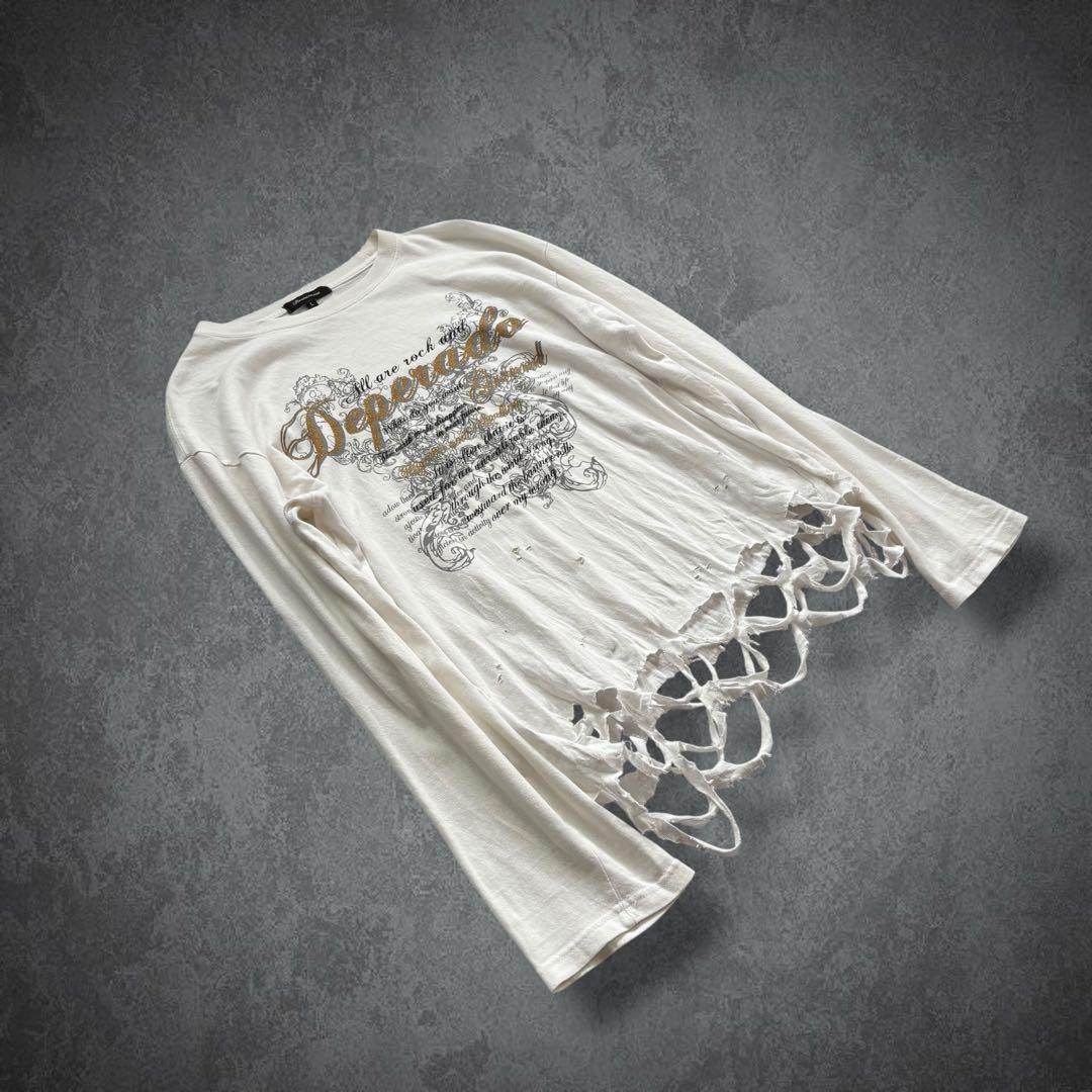 00s ダメージ ラメ ロンＴ 長袖 y2k 平成 グランジ ギャル お兄系