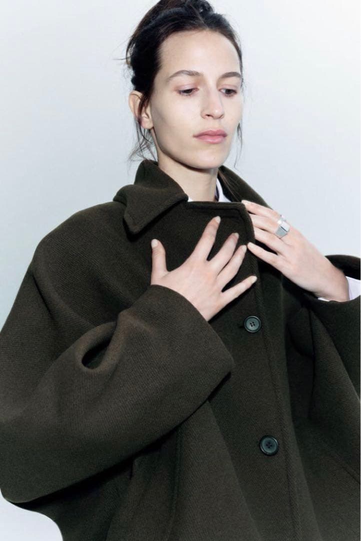 ザラ 完売 ZARA MANTECO ショート ウールブレンドコート ブラック