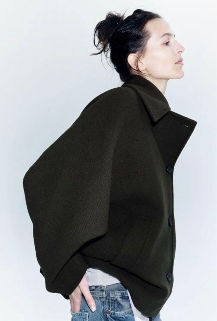 ザラ 完売 ZARA MANTECO ショート ウールブレンドコート ブラック