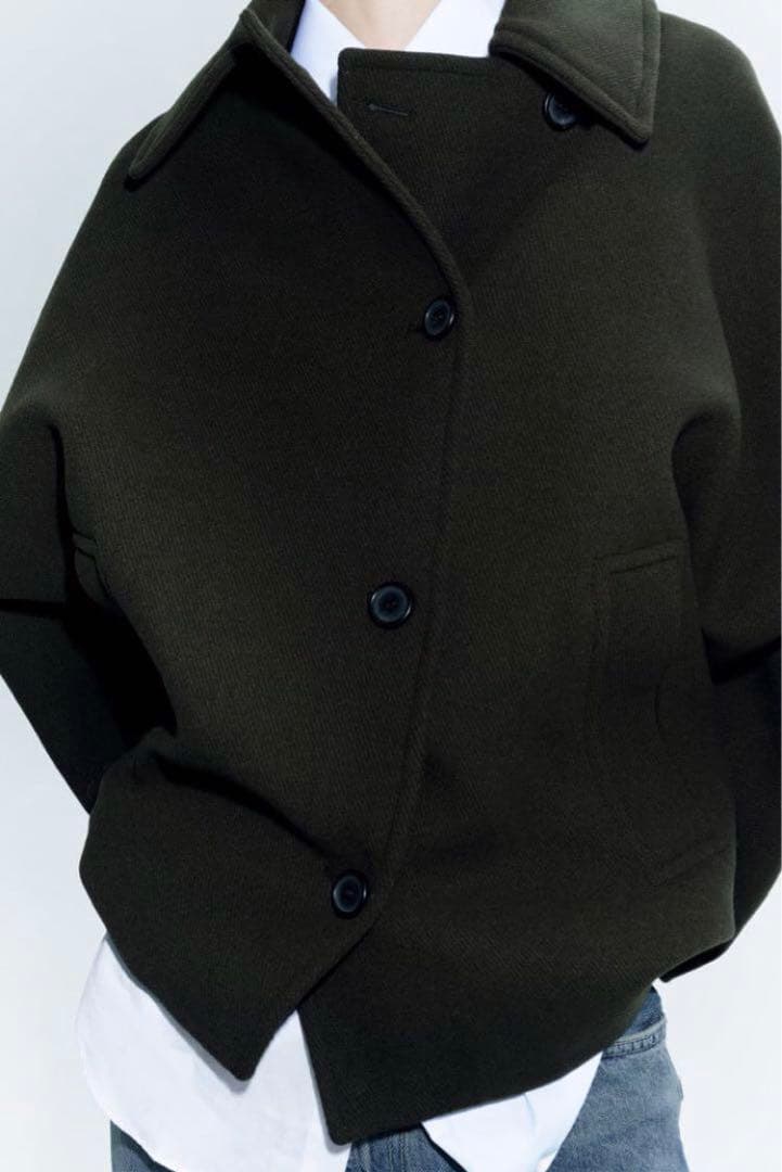 ザラ 完売 ZARA MANTECO ショート ウールブレンドコート ブラック