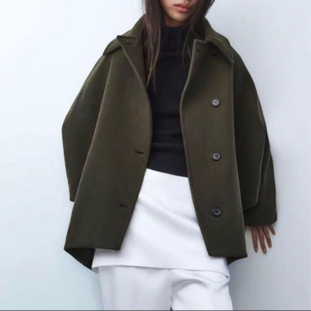 ザラ 完売 ZARA MANTECO ショート ウールブレンドコート ブラック