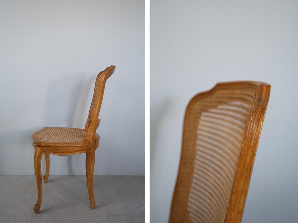 フランスアンティーク猫脚ダイニングチェア/椅子イス/籐ラタン(90-190-2)