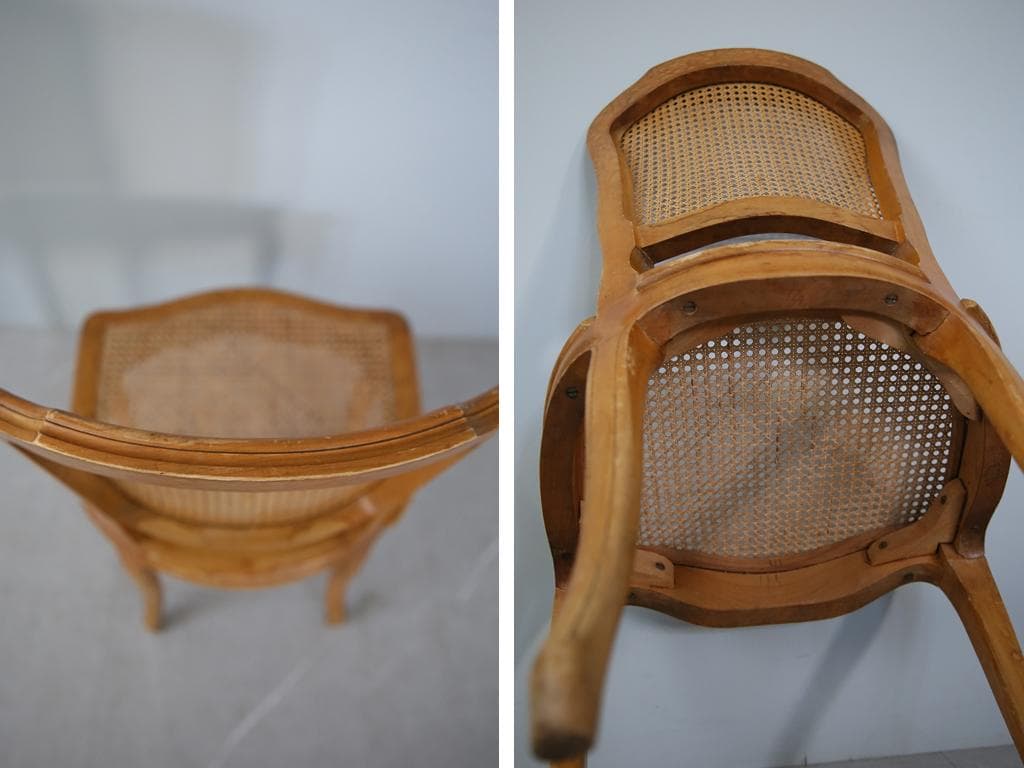 フランスアンティーク猫脚ダイニングチェア/椅子イス/籐ラタン(90-190-2)