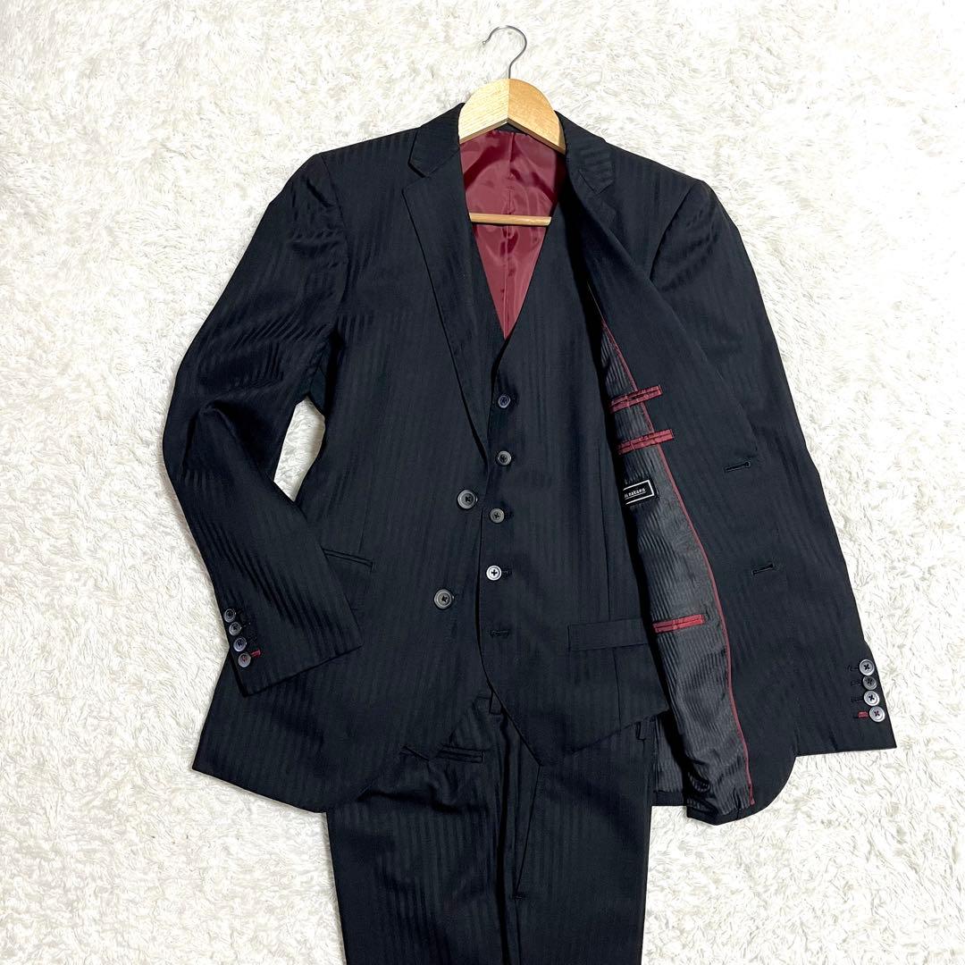✨未使用級✨ヒロミチナカノ 3ピーススーツ ビジネススーツ ストライプ シルク混