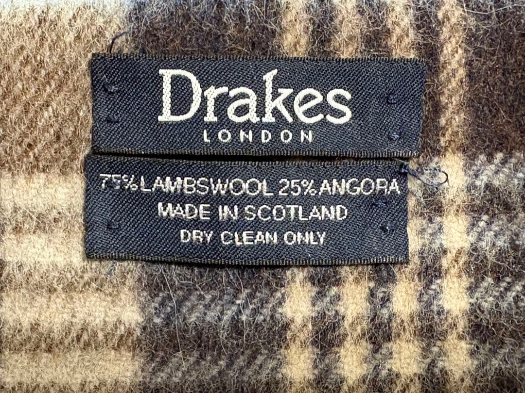 DRAKES マフラー ブルー系×ブラウン系チェック