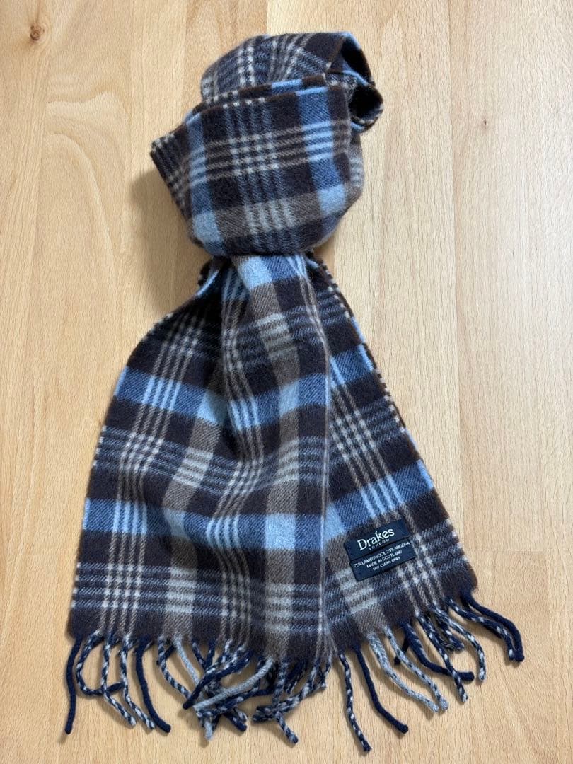 DRAKES マフラー ブルー系×ブラウン系チェック
