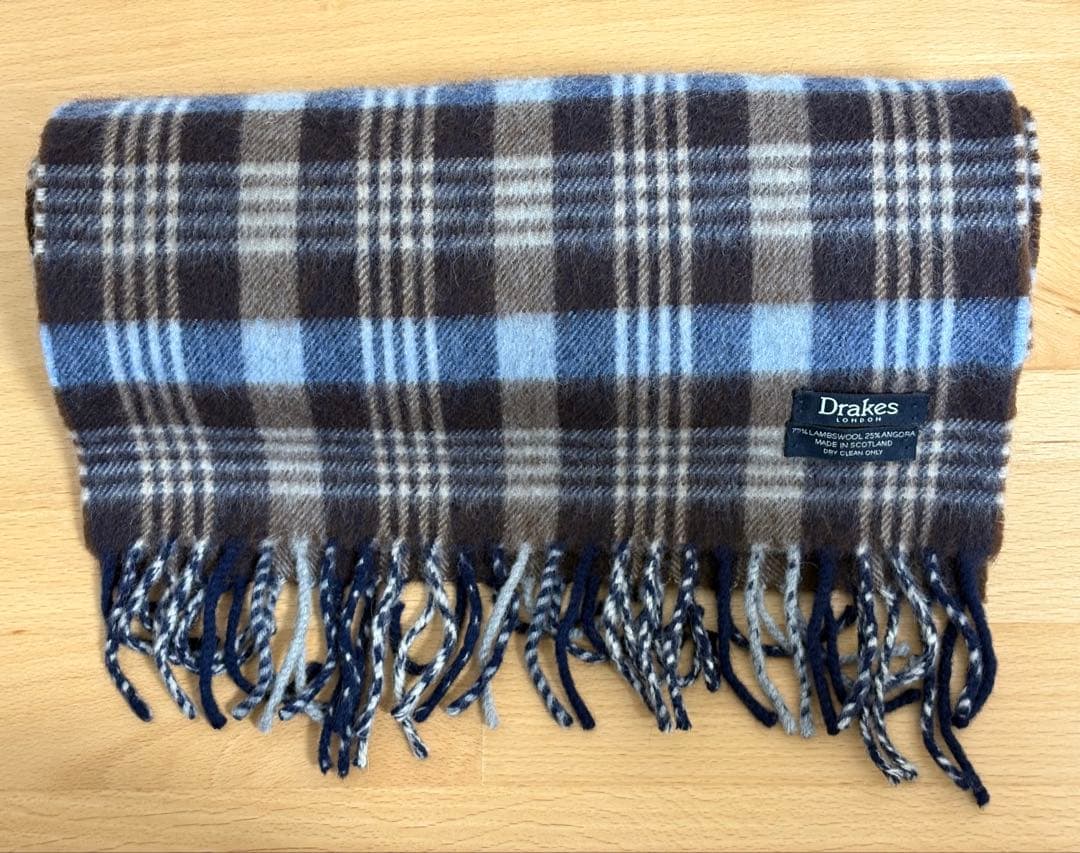 DRAKES マフラー ブルー系×ブラウン系チェック