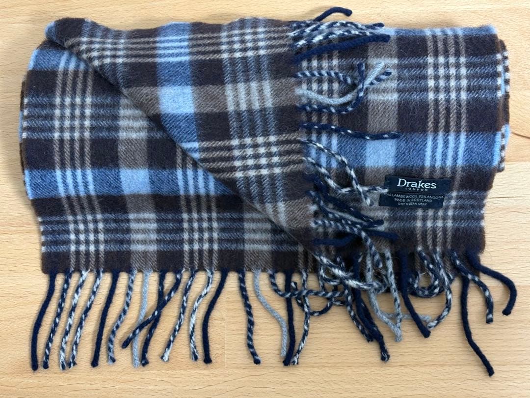 DRAKES マフラー ブルー系×ブラウン系チェック