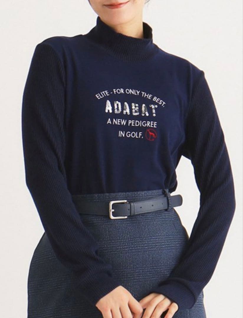 新品★adabat【吸湿発熱】異素材長袖モックネックプルオーバー　サイズ36