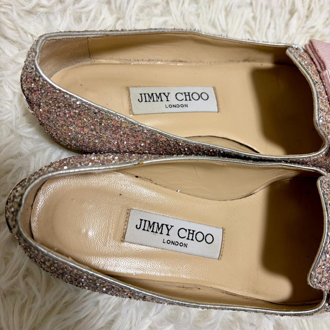 ジミーチュウ GALA グリッター フラットシューズ 25 リボン