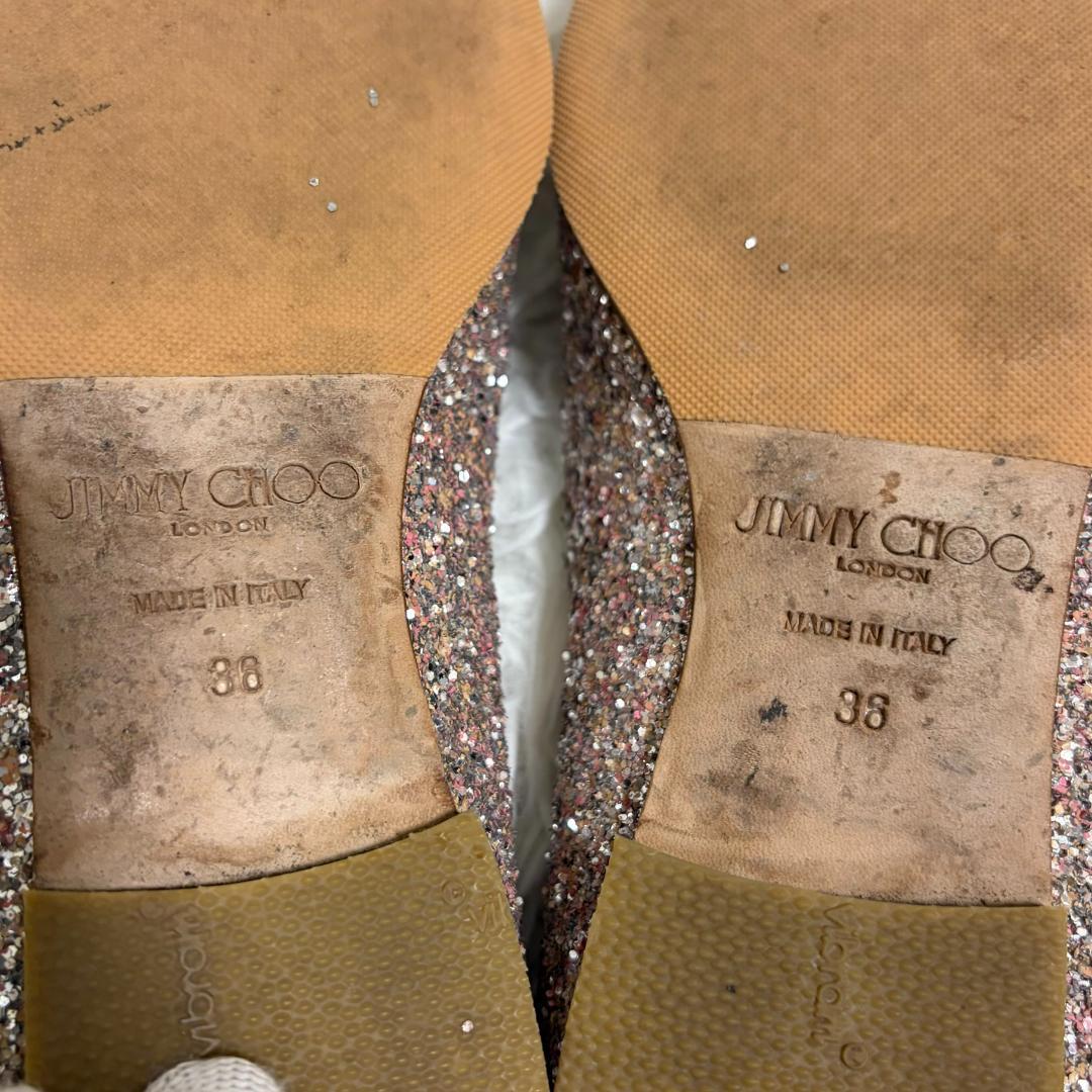 ジミーチュウ GALA グリッター フラットシューズ 25 リボン