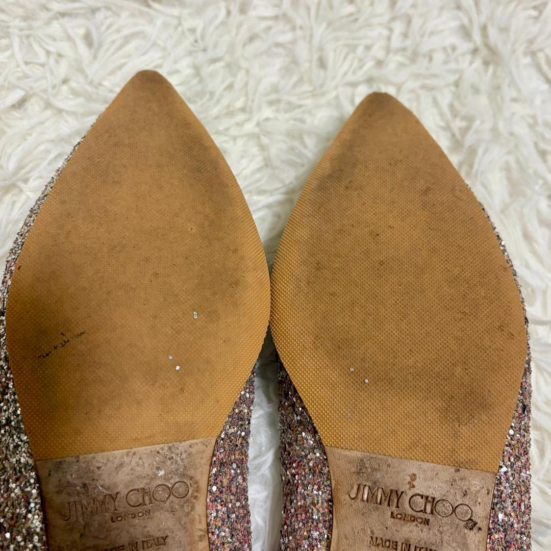 ジミーチュウ GALA グリッター フラットシューズ 25 リボン