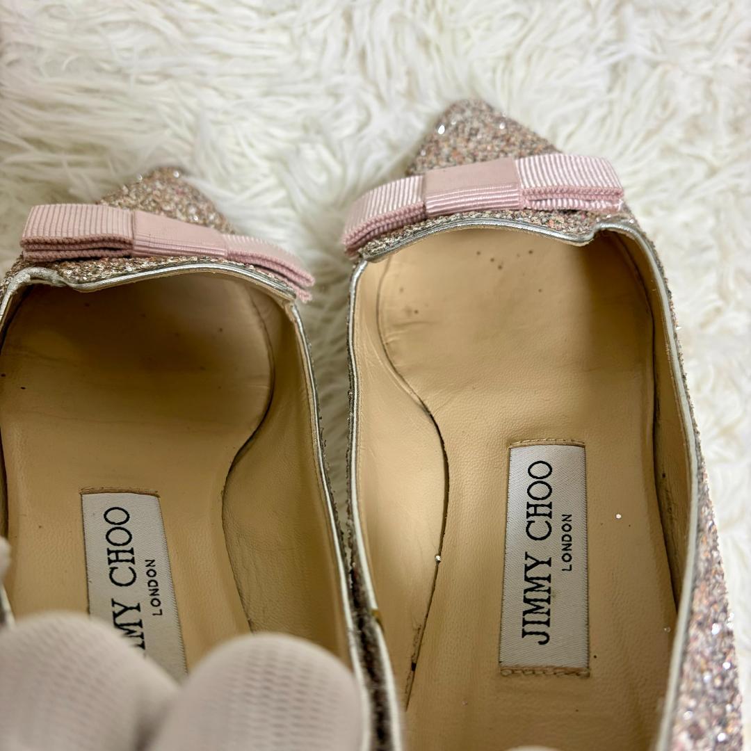 ジミーチュウ GALA グリッター フラットシューズ 25 リボン