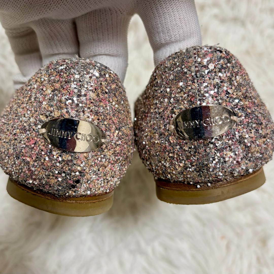 ジミーチュウ GALA グリッター フラットシューズ 25 リボン