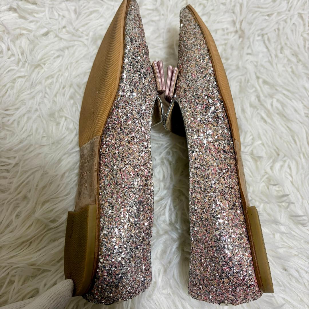 ジミーチュウ GALA グリッター フラットシューズ 25 リボン